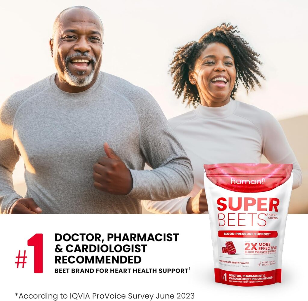 humanN SuperBeets Heart Chews – Nitric Oxide & Blood Pressure Support with Grape Seed Extract & Beet Root Powder, Non-GMO, Pomegranate Berry Flavor, 120 Count
